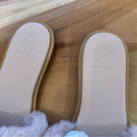 New Tory Burch Aspen Shearling Crystal Embellished Slide Sandals - Picture 4 of 5